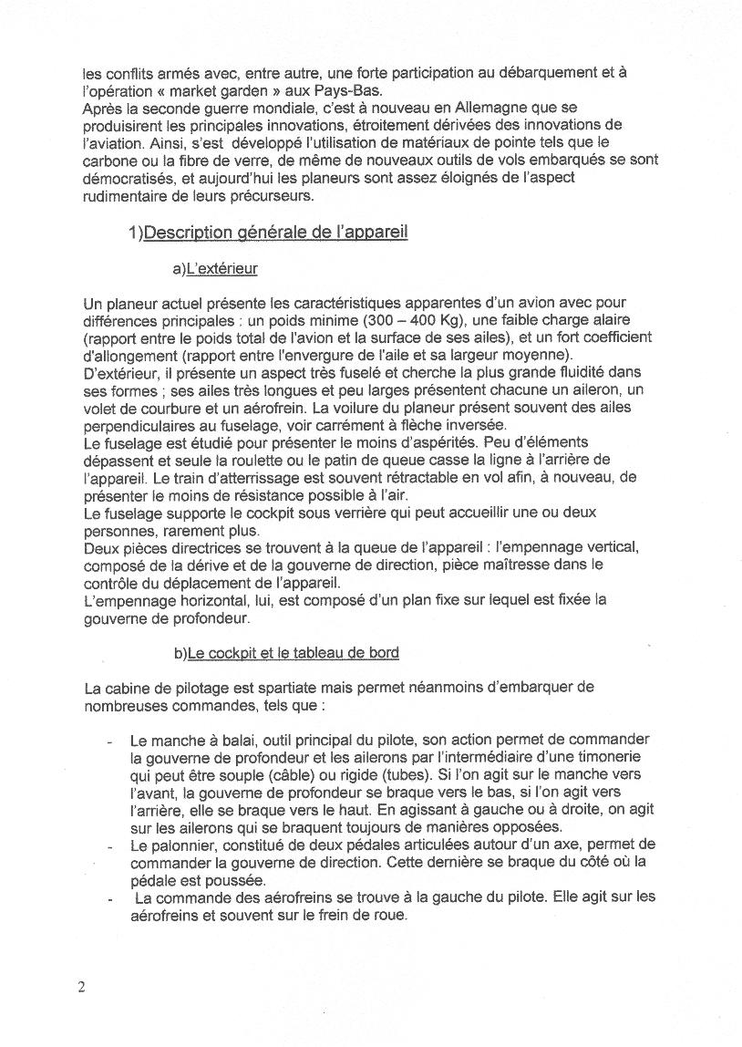 Description planeur, ext�rieur, cockpit